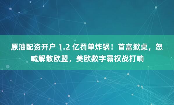 原油配资开户 1.2 亿罚单炸锅！首富掀桌，怒喊解散欧盟，美欧数字霸权战打响